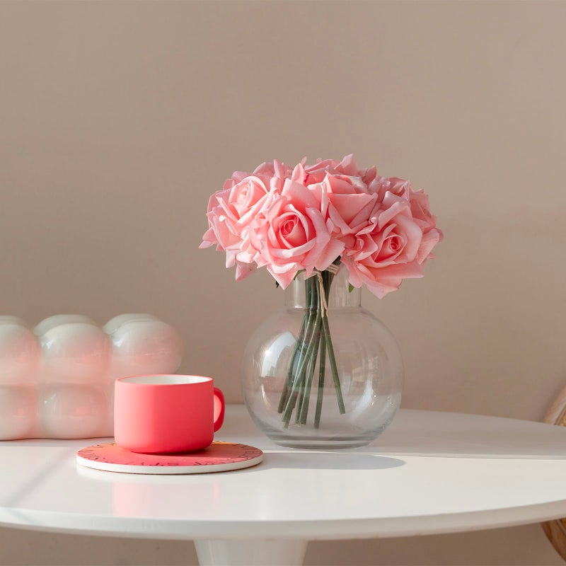 DUYONE Artificial Roses Single Stem 10pcs Fake Silk Flower Arrangement Bouquet Real Touch for Home Party Wedding Decoration(Deep Pink) - Image 5